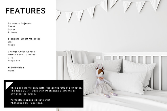 Baby Crib with Duvet & Pillows Set in Product Mockups - product preview 2