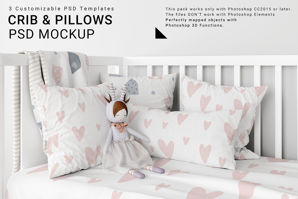 Baby Crib With Duvet Pillows Set Creative Product Mockups