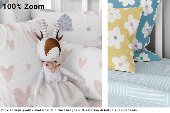 Baby Crib with Duvet & Pillows Set in Product Mockups - product preview 5