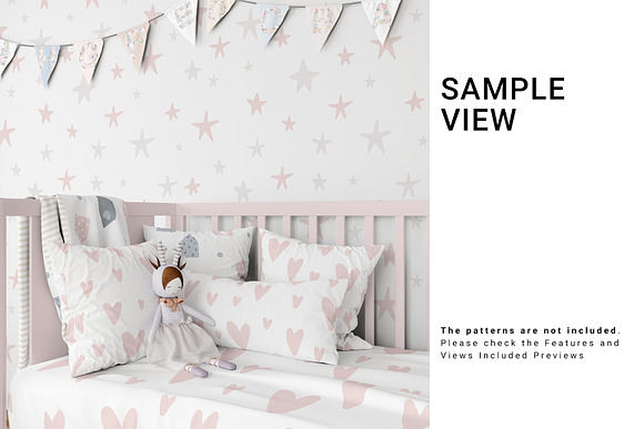 Baby Crib with Duvet & Pillows Set in Product Mockups - product preview 9