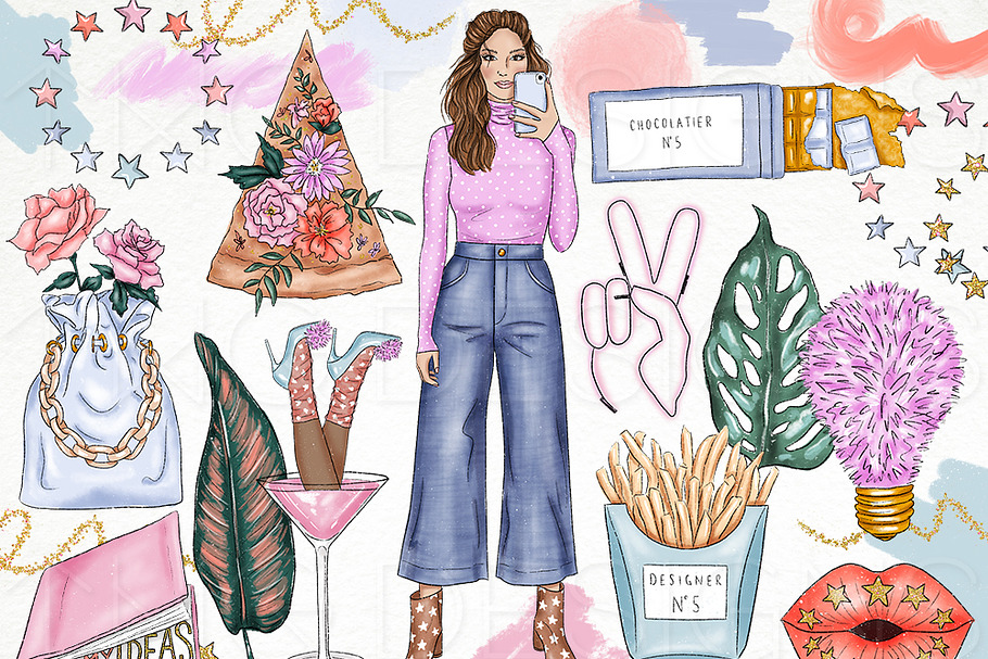 Pastel Fun Vibes Fashion Clip Art in Illustrations - product preview 8