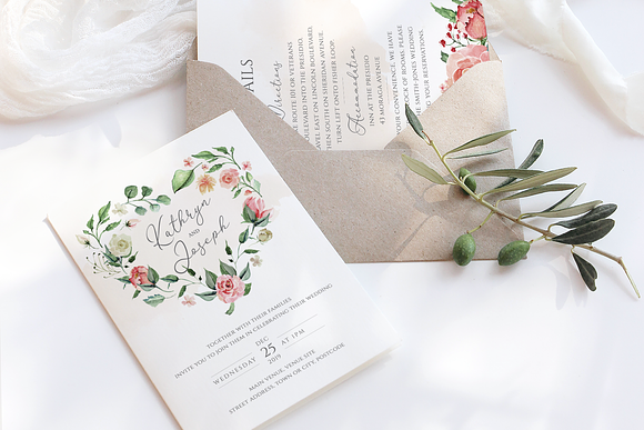 Watercolour roses wedding Suite in Wedding Templates - product preview 4