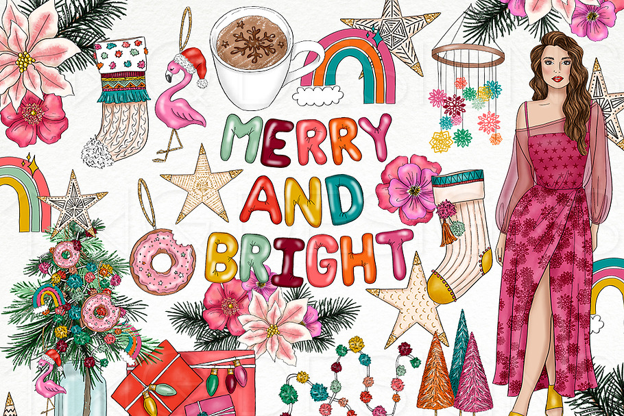Pink Boho Holiday Clip Art Bundle