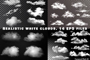 14 Realistic white clouds Vector