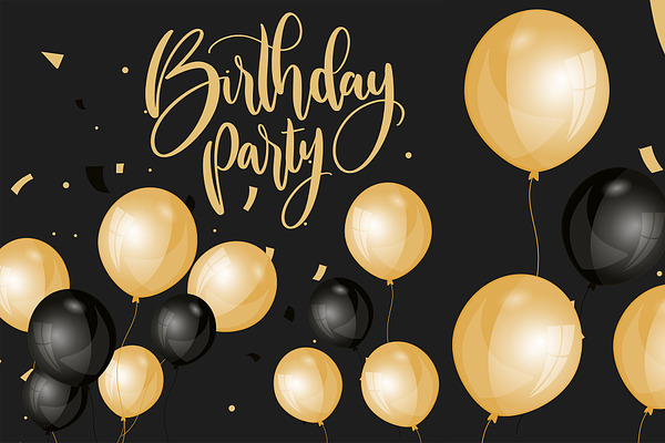 Birthday shiny golden black balloon