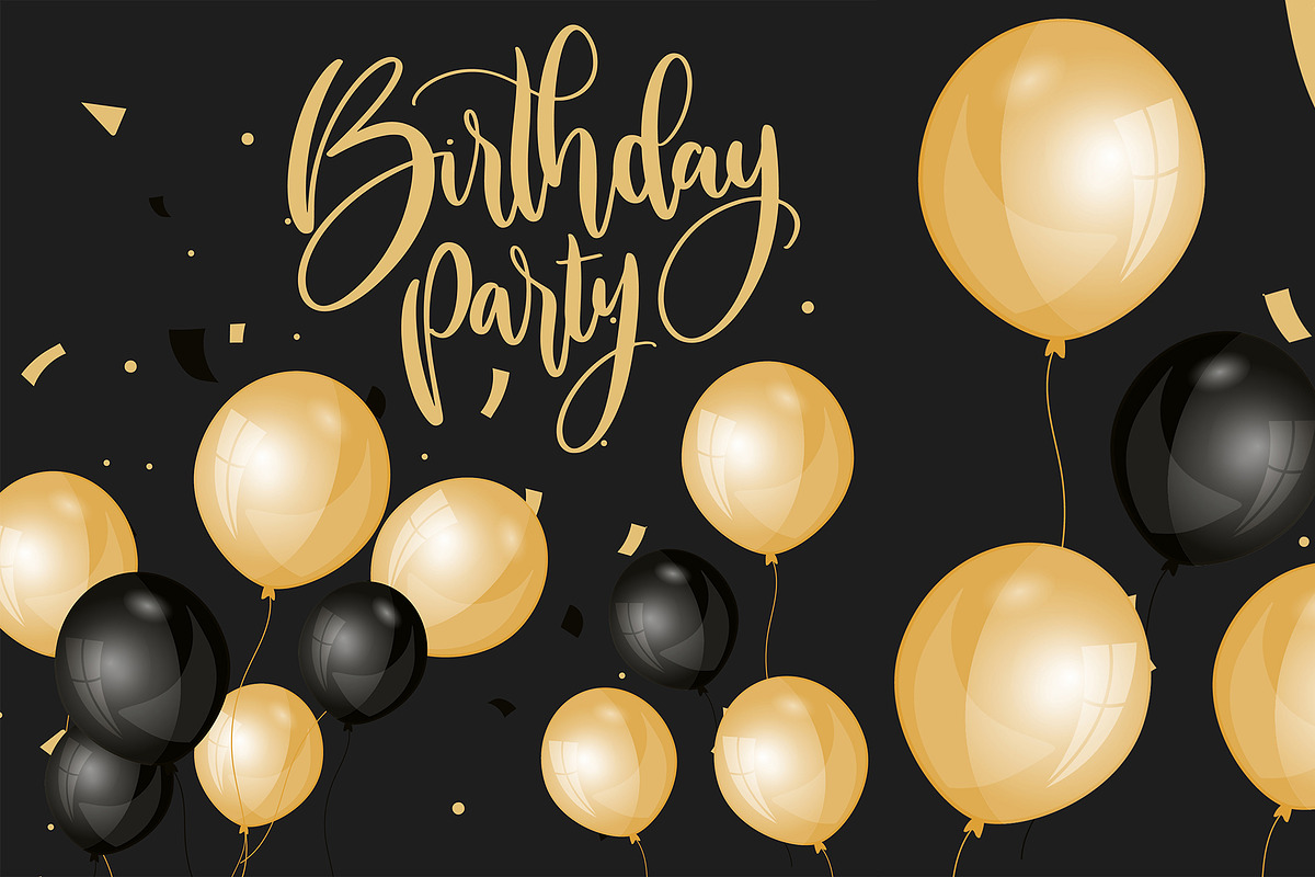 Birthday shiny golden black balloon in Illustrations - product preview 8
