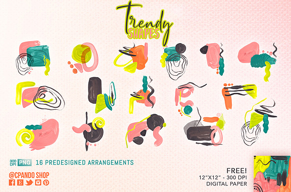 Trendy Shapes Hand painted clipart in Illustrations - product preview 1
