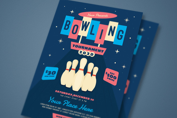 Bowling Night Tournament Event Flyer in Flyer Templates - product preview 2