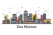 Outline Des Moines Iowa City Skyline