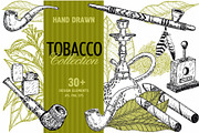 Set smoking tobacco elements sketch