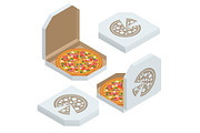 Isometric set of white pizza box