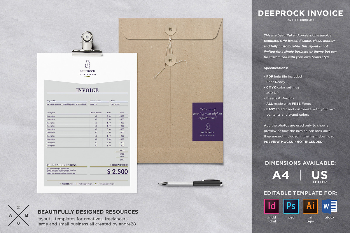 Deeprock Invoice Template in Stationery Templates - product preview 8