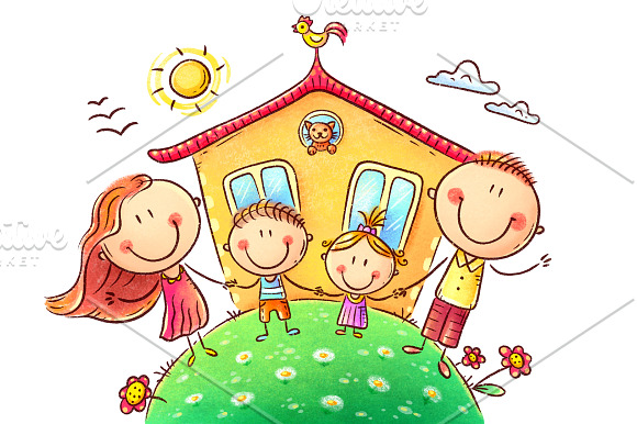 Happy family with two kids in Illustrations - product preview 1