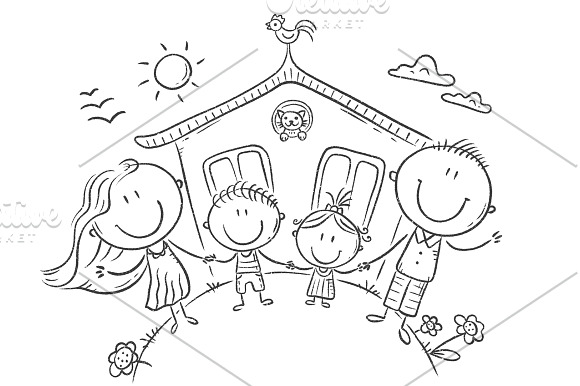 Happy family with two kids in Illustrations - product preview 2