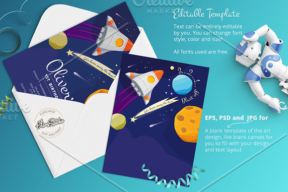Space Birthday Invitation in Card Templates - product preview 1