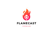 flame fire podcast mic logo vector