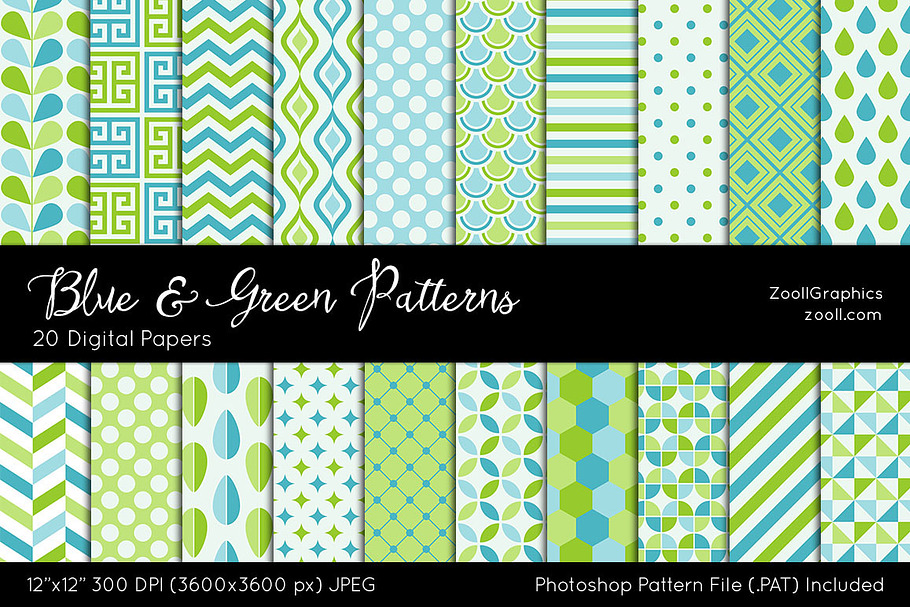 Blue And Green Digital Papers in Patterns - product preview 8