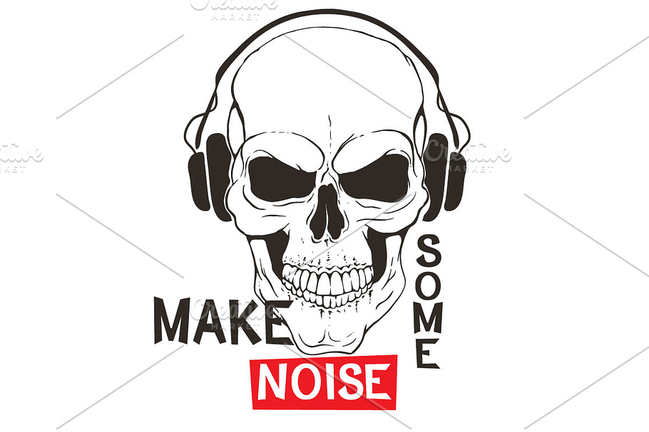 Skull with headphones listen music in Illustrations - product preview 8