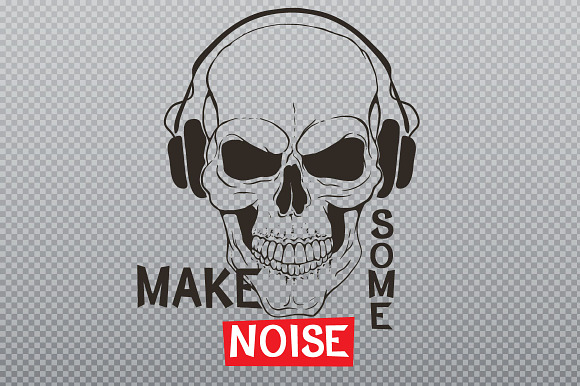 Skull with headphones listen music in Illustrations - product preview 1