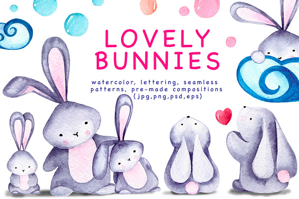 Lovely bunnies-watercolor collection