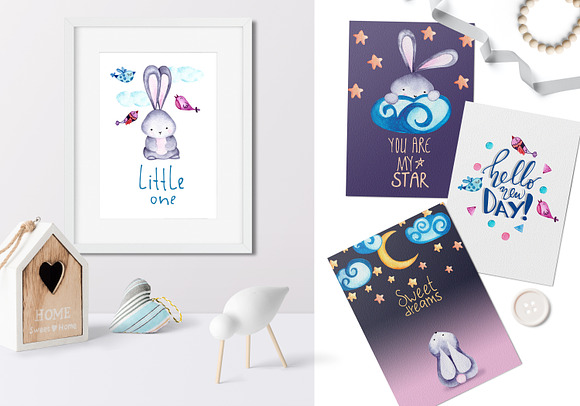 Lovely bunnies-watercolor collection in Illustrations - product preview 1
