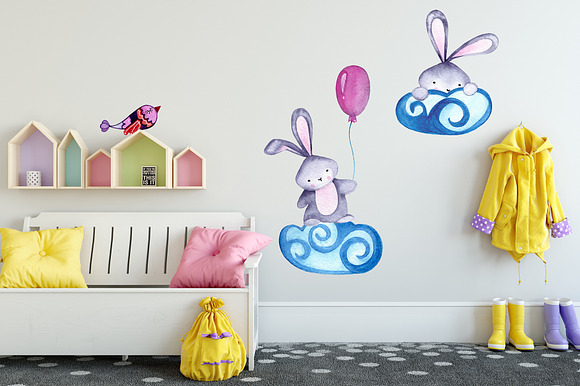 Lovely bunnies-watercolor collection in Illustrations - product preview 11