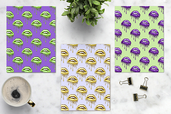 Dripping lips seamless patterns in Patterns - product preview 1