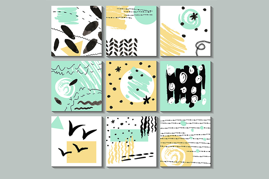 Set of 9 creative universal cards.