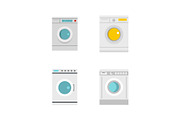 Wash machine icon set, flat style