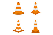 Road cone icon set, flat style