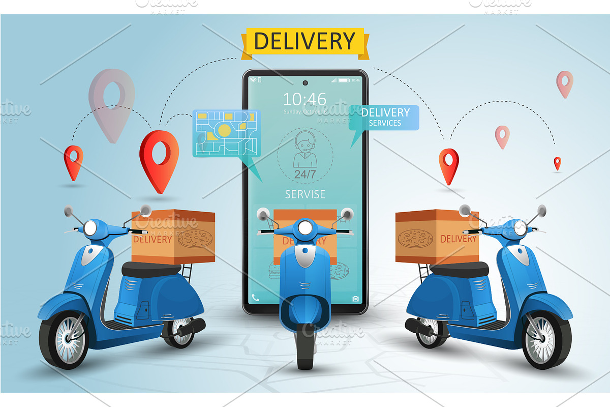 Online delivery service by scooter in Illustrations - product preview 8