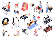 Pet services isometric icons set