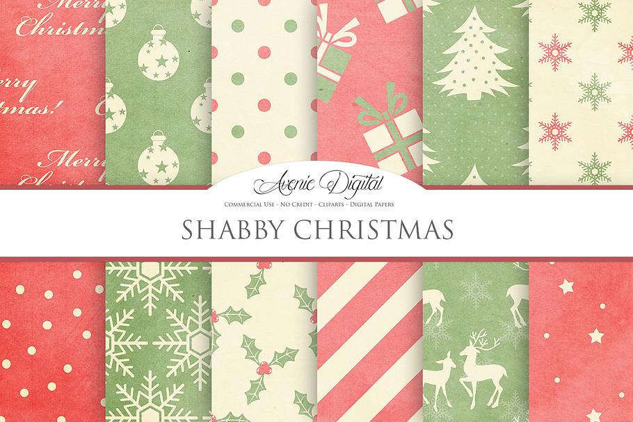Shabby Christmas Digital Paper in Patterns - product preview 8