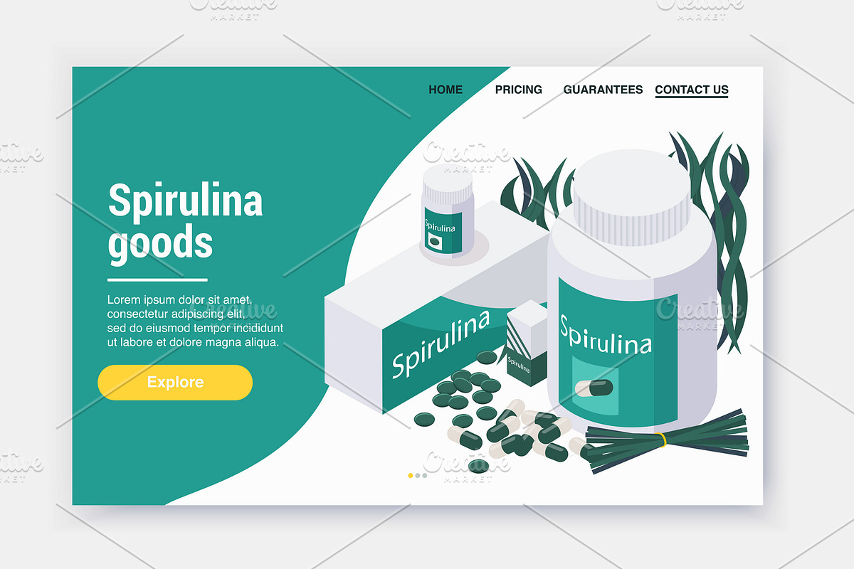 Spirulina isometric page web site in Illustrations - product preview 8