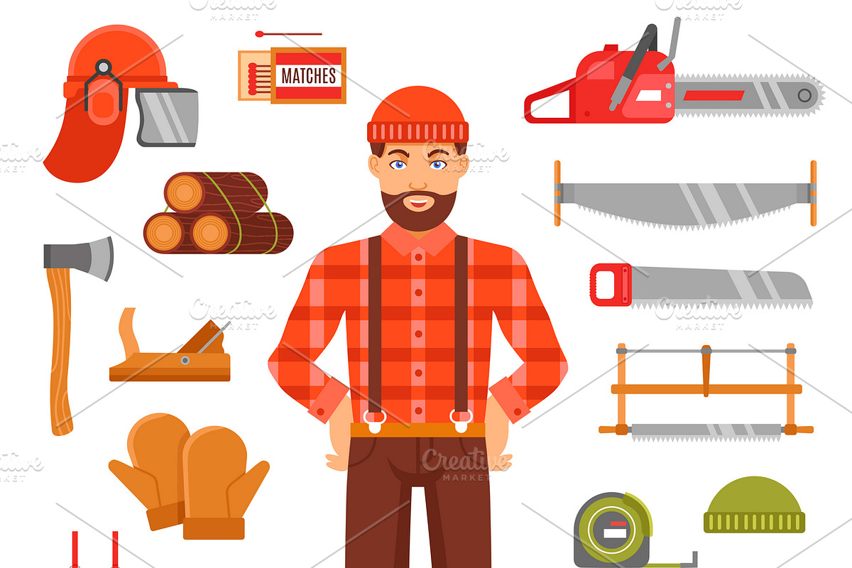 Lumberjack decorative icons set in Icons - product preview 8