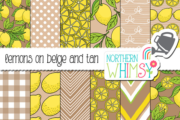 Lemon Patterns on Beige & Tan