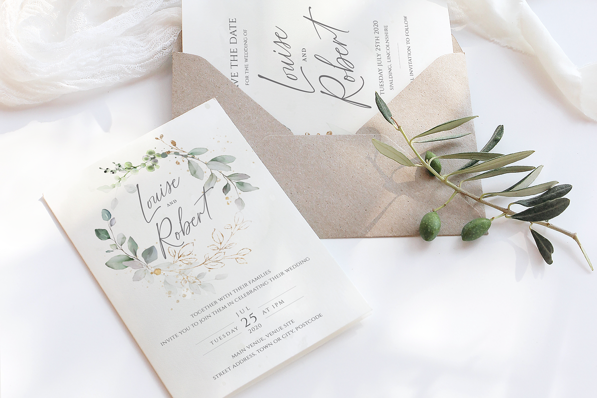 Watercolour & gold wedding suite in Wedding Templates - product preview 8