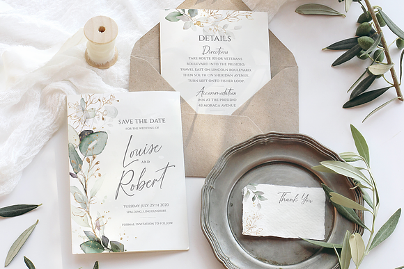 Watercolour & gold wedding suite in Wedding Templates - product preview 1