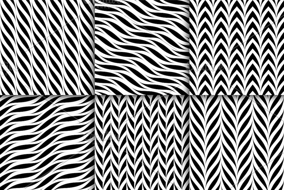 Wavy seamless b&w textile patterns in Patterns - product preview 8