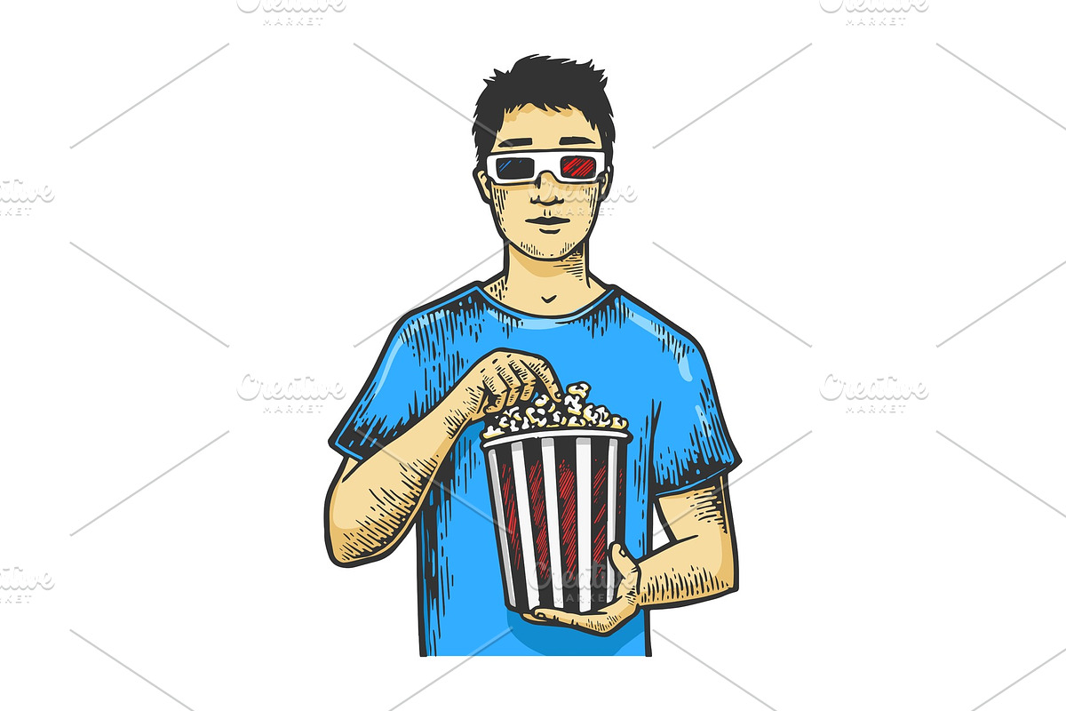 Man with pop corn sketch engraving in Illustrations - product preview 8