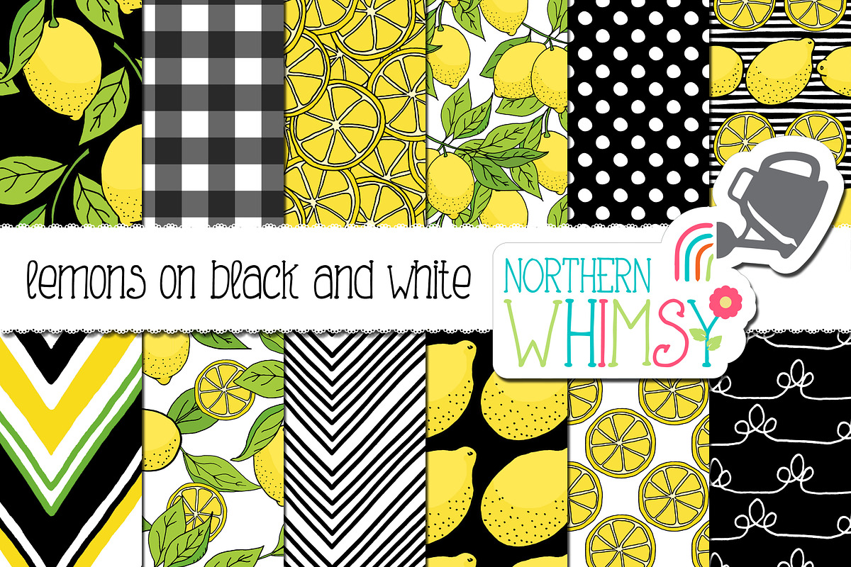Lemons Patterns on Black & White in Patterns - product preview 8