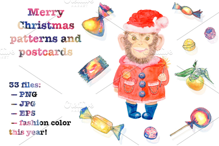 Christmas sweety patterns w'h monkey in Patterns - product preview 8