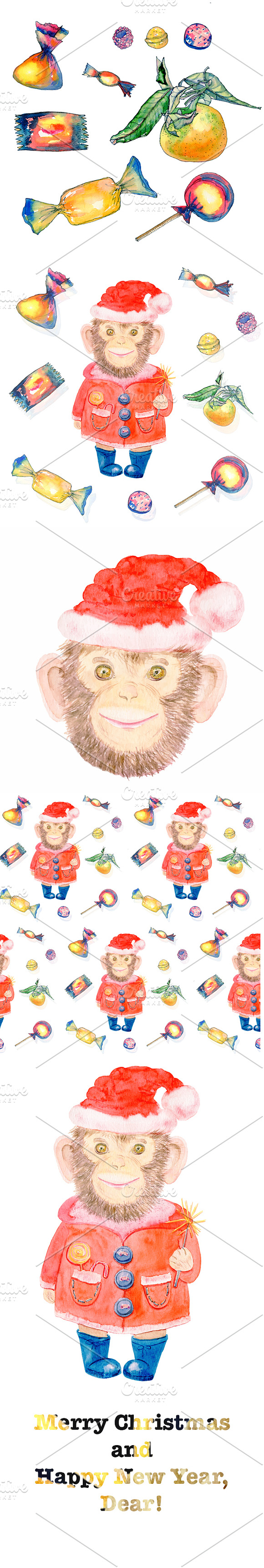 Christmas sweety patterns w'h monkey in Patterns - product preview 1