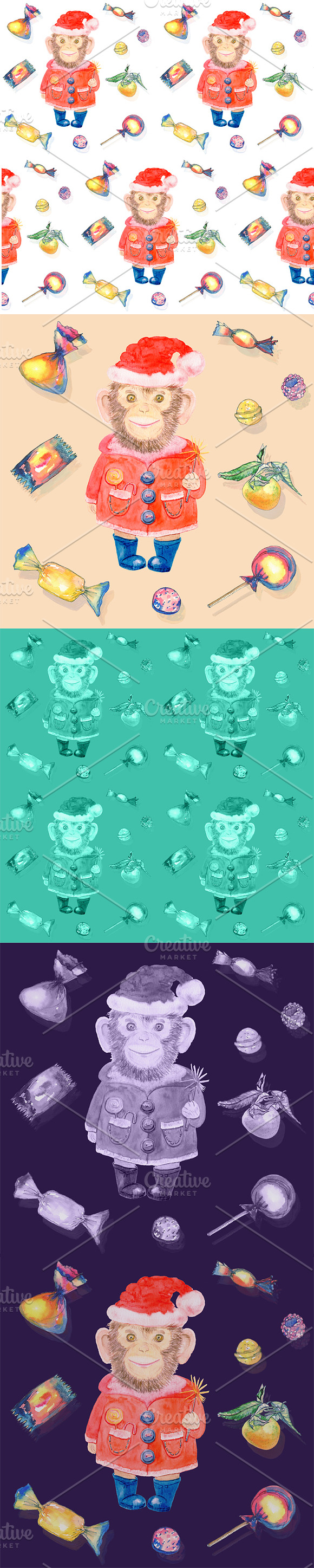 Christmas sweety patterns w'h monkey in Patterns - product preview 2