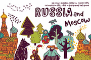 Russia & Moscow doodles vector set