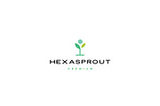 hexa sprout leaf hexagon logo vector