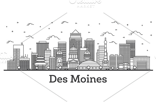 Outline Des Moines Iowa City Skyline