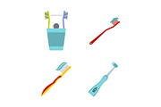 Toothbrush icon set, flat style
