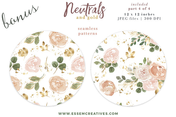 Neutral Watercolor Florals with Gold in Illustrations - product preview 6