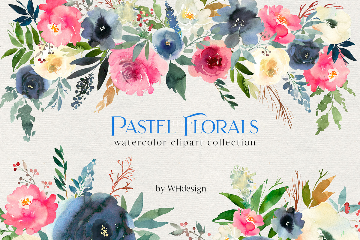 Pastel Blooms Watercolor Clipart in Illustrations - product preview 8